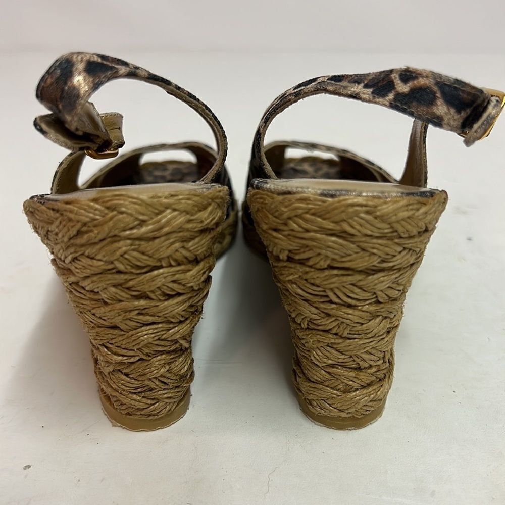 Stuart Weitzman Brown Leopard‎ Print Sling Back Espadrille Wedges 8M D15 - Picture 8 of 9